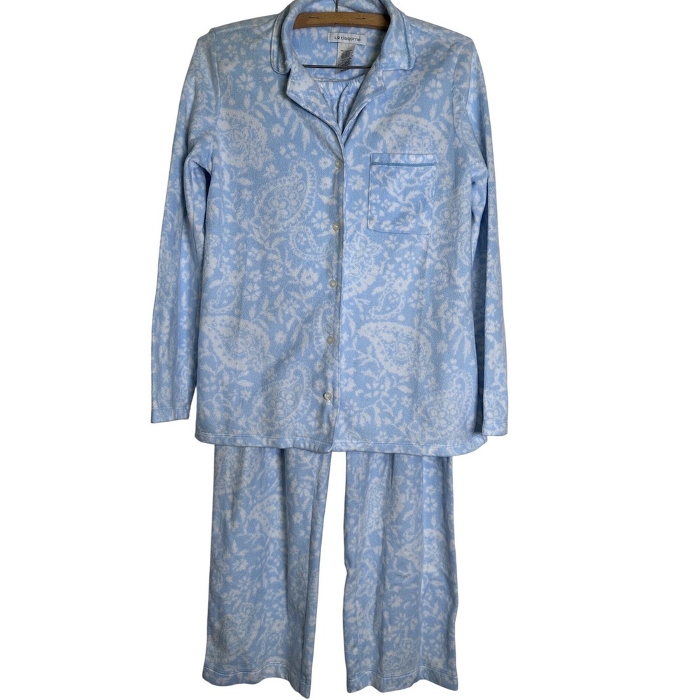Liz Claiborne Womens Pajama Set S Blue Paisley Print.  Cottagecore Warm Cozy Y2K